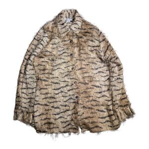 Vtg 1990s Gantos Beige Zebra Print Fuzzy Eyelash Semi Sheer Button Up Top Sz M